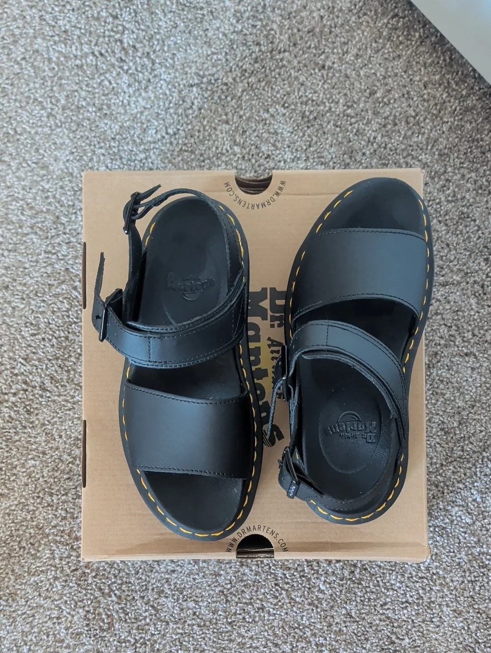 Dr. Martens Women's Black Platform Sandals with Yellow Stitching